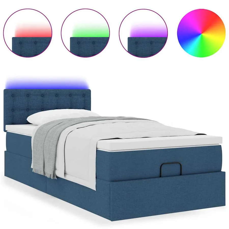 Cadre de lit ottoman avec matelas bleu 80x200 cm tissu - 4