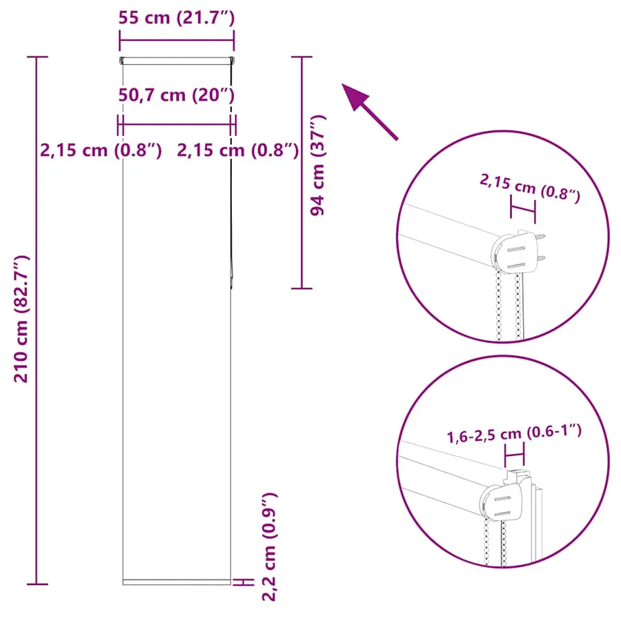 Store enrouleur occultant café 55x210cm largeur du tissu 50,7cm - 18