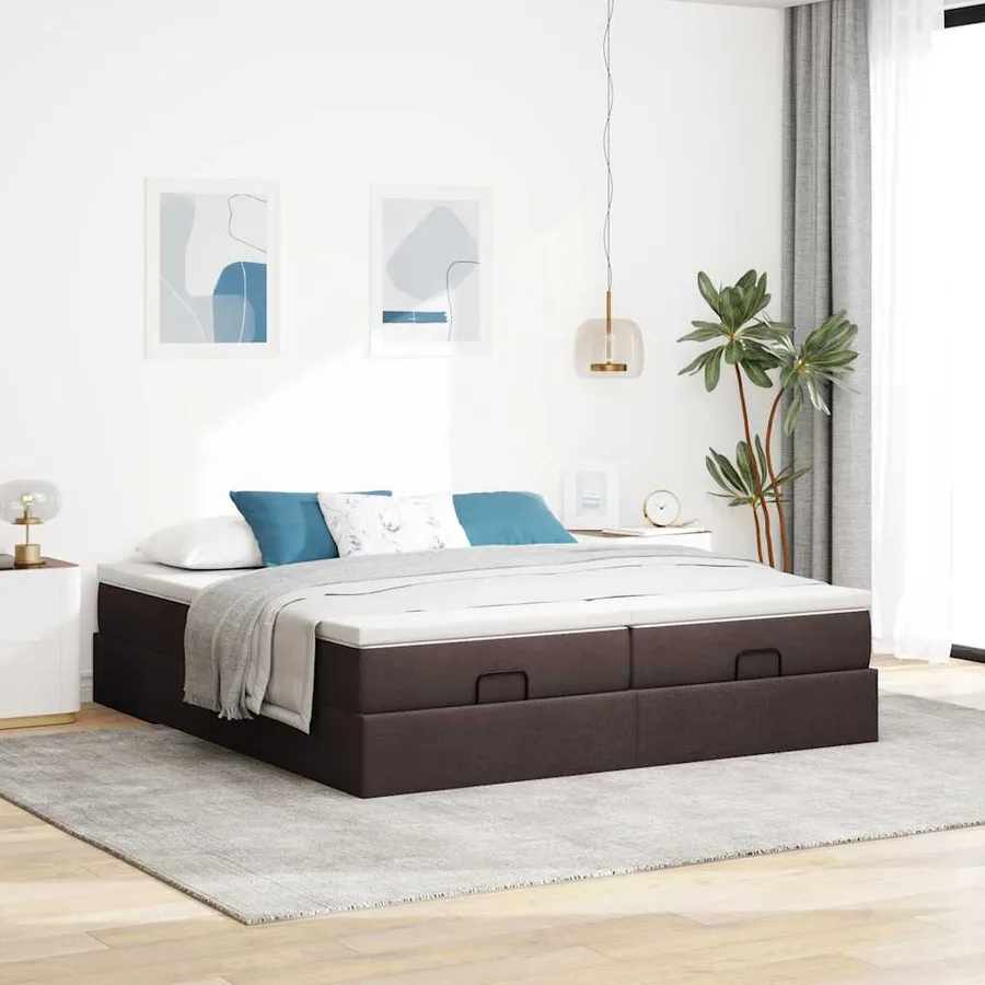 Cadre de lit ottoman avec matelas marron foncé 160x200 cm tissu - 3