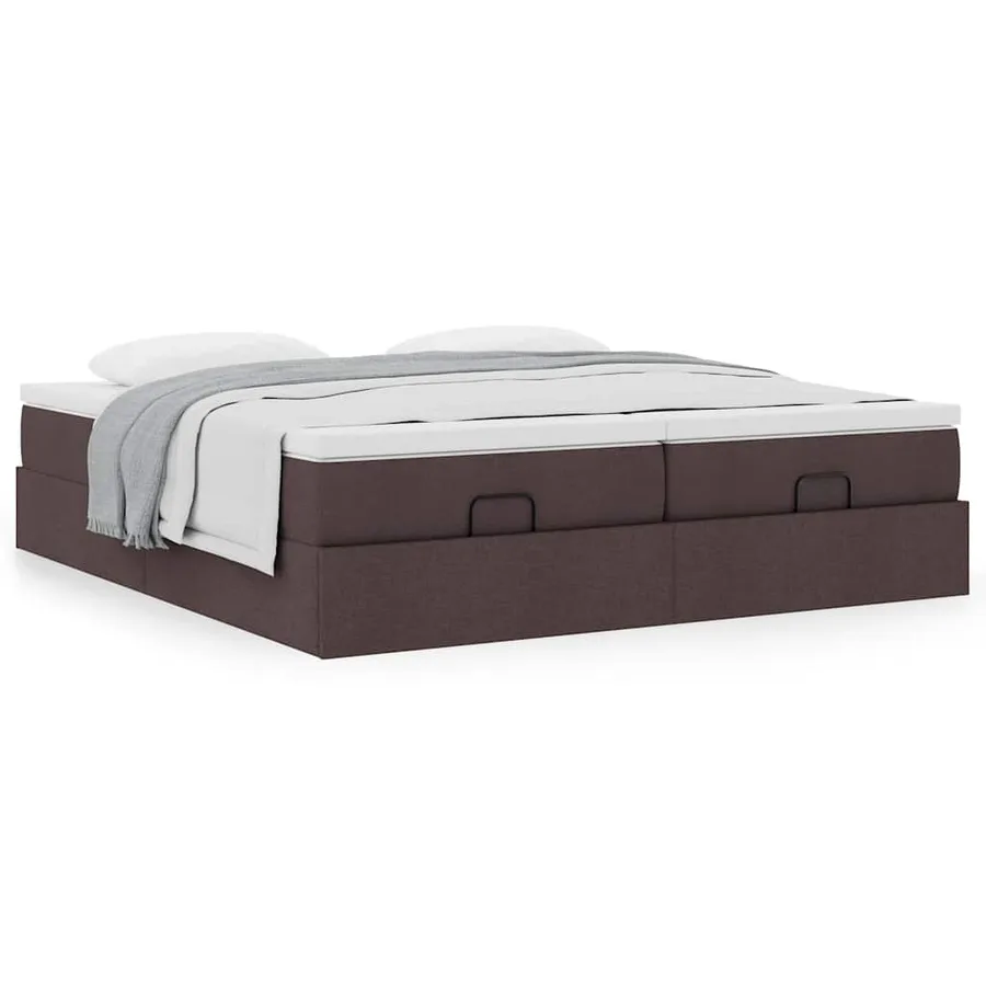 Cadre de lit ottoman avec matelas marron foncé 160x200 cm tissu - 4