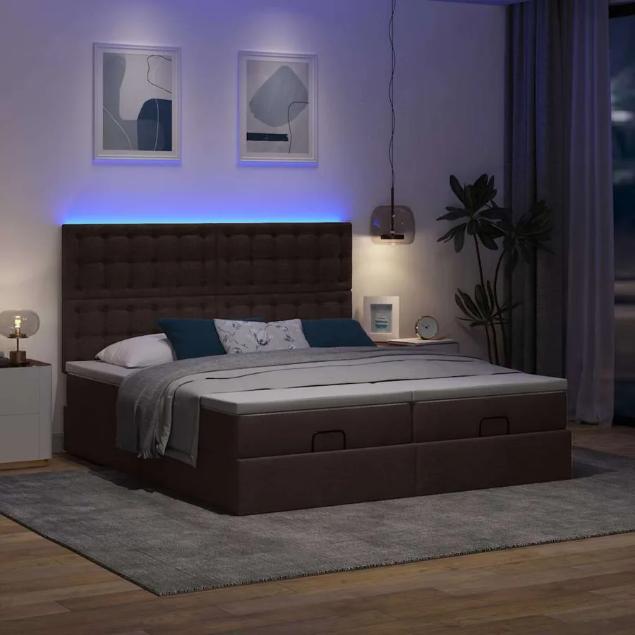 Cadre de lit ottoman avec matelas marron foncé 160x200 cm tissu - 3