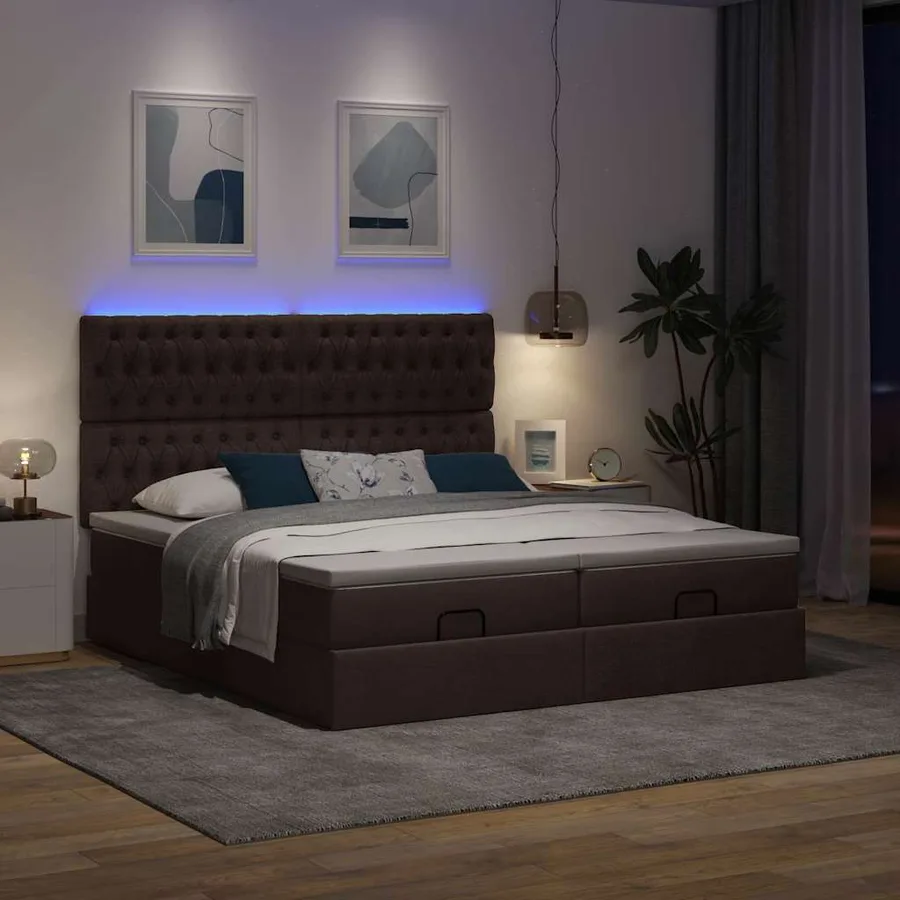 Cadre de lit ottoman avec matelas marron foncé 160x200 cm tissu - 3
