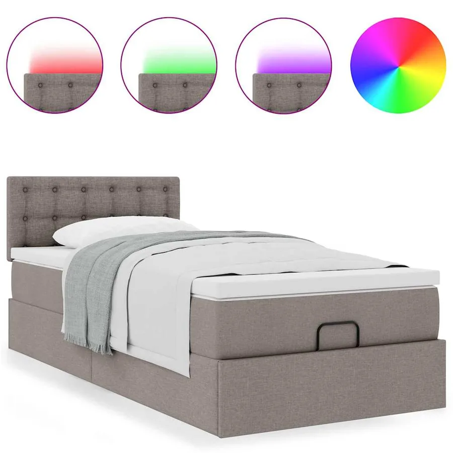 Cadre de lit ottoman avec matelas taupe 90x190 cm tissu - 5