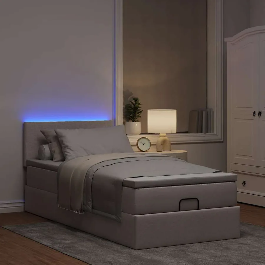 Cadre de lit ottoman avec matelas taupe 90x190 cm tissu - 3