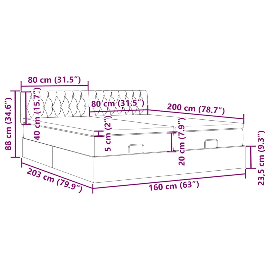 Cadre de lit ottoman avec matelas taupe 160x200 cm tissu - 18