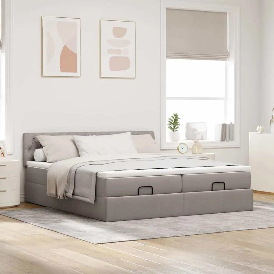 Cadre de lit ottoman avec matelas taupe 160x200 cm tissu - 4