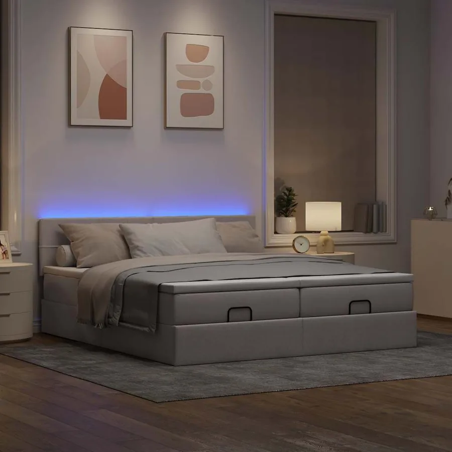 Cadre de lit ottoman avec matelas taupe 160x200 cm tissu - 3