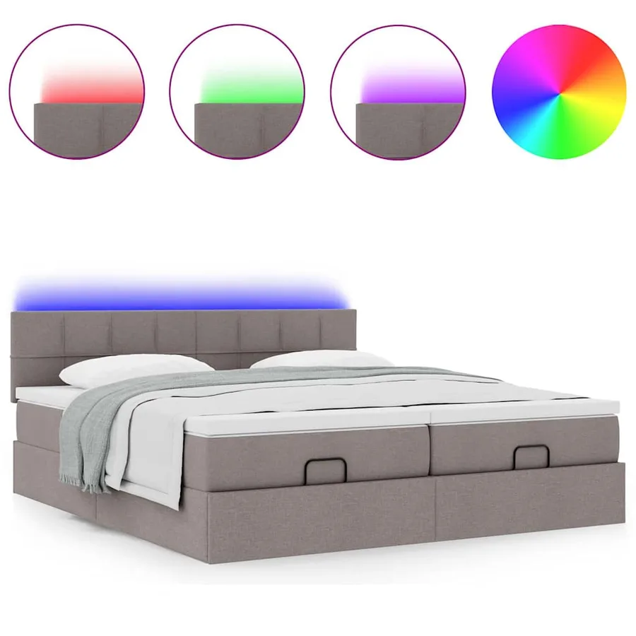 Cadre de lit ottoman avec matelas taupe 160x200 cm tissu - 5