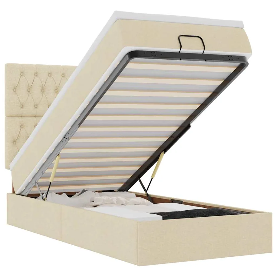 Cadre de lit ottoman avec matelas crème 80x200 cm tissu - 2