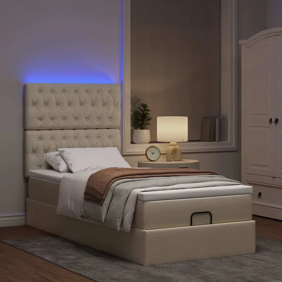 Cadre de lit ottoman avec matelas crème 80x200 cm tissu - 3