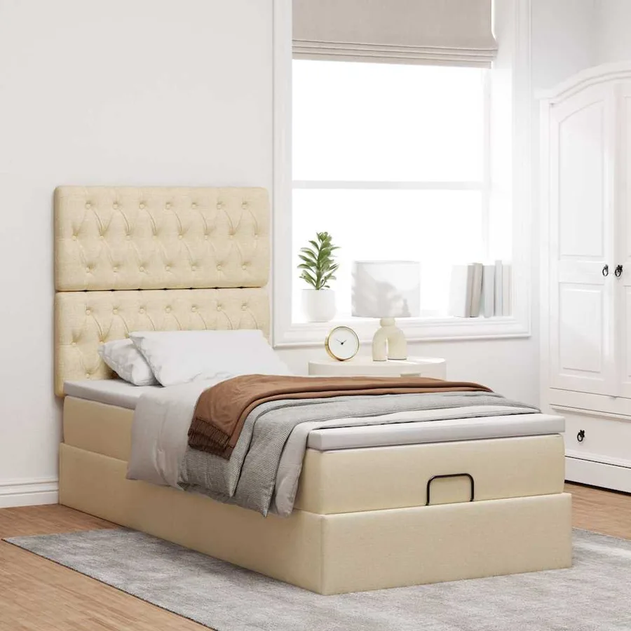 Cadre de lit ottoman avec matelas crème 80x200 cm tissu - 4