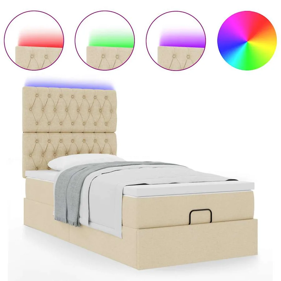 Cadre de lit ottoman avec matelas crème 80x200 cm tissu - 5