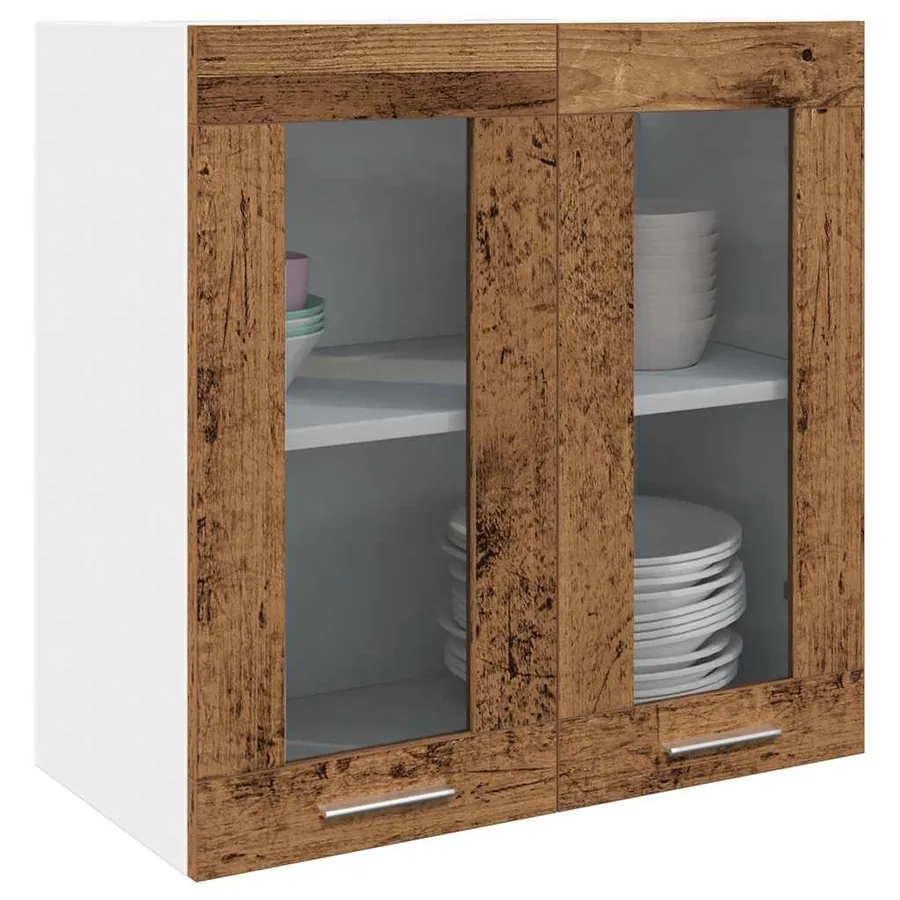 Armoire murale de cuisine "Lyon" avec porte vitrée Bois ancien 60 x 31 x 60 cm