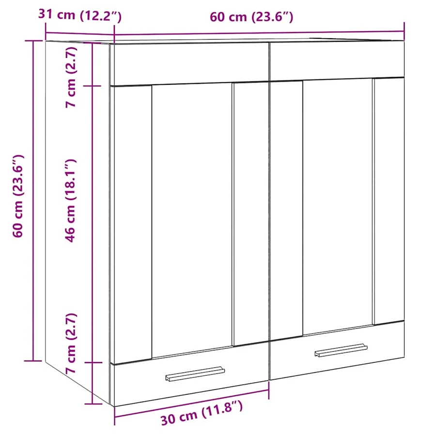 Armoire murale de cuisine "Lyon" avec porte vitrée Bois ancien 60 x 31 x 60 cm - 10