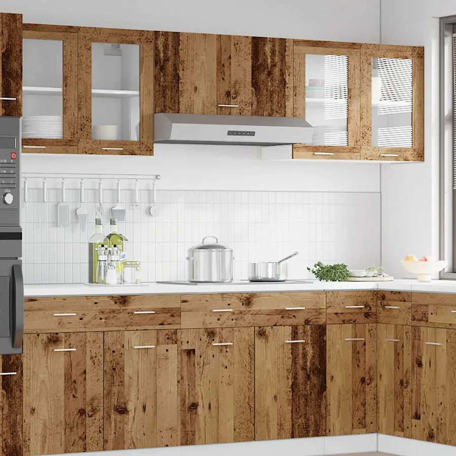 Armoire murale de cuisine "Lyon" avec porte vitrée Bois ancien 60 x 31 x 60 cm - 3
