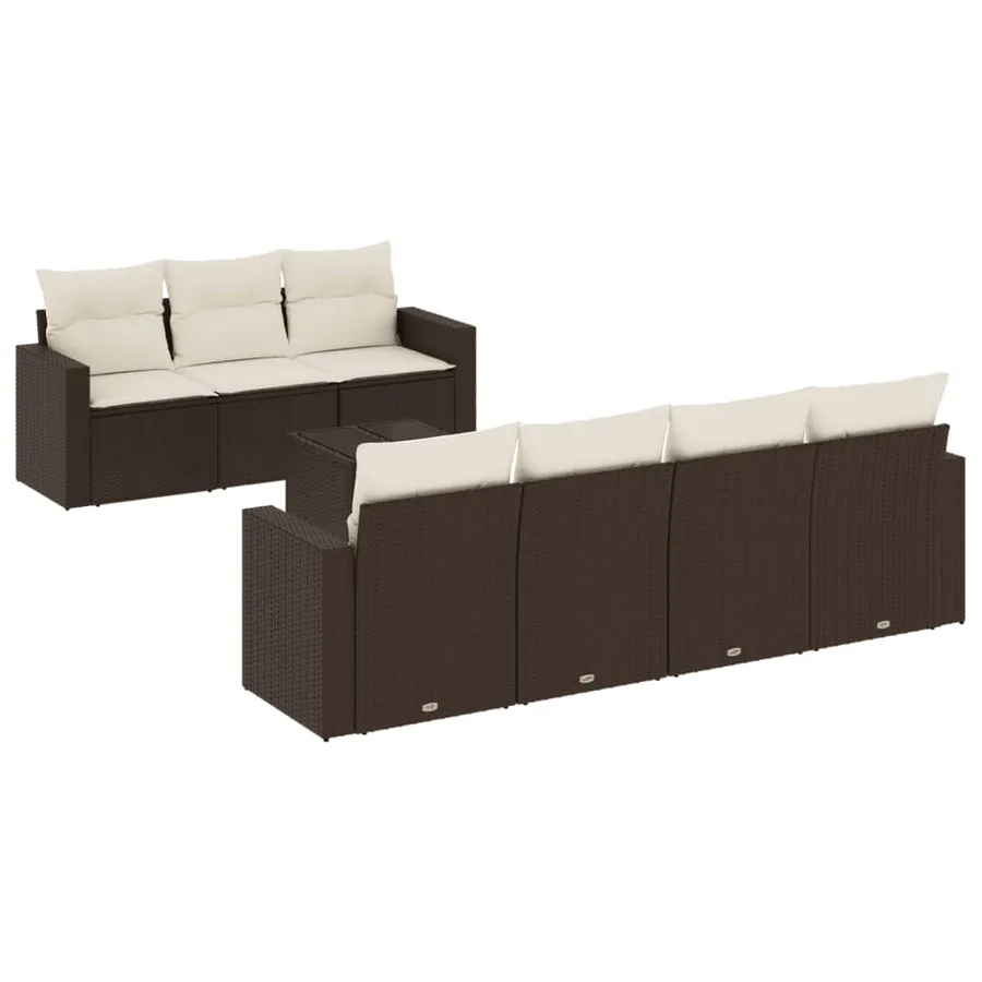 Salon de jardin 8 pcs avec coussins marron résine tressée - 2