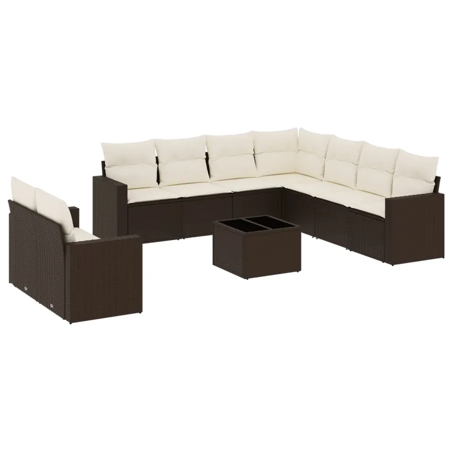 Salon de jardin 10 pcs avec coussins marron résine tressée - 2