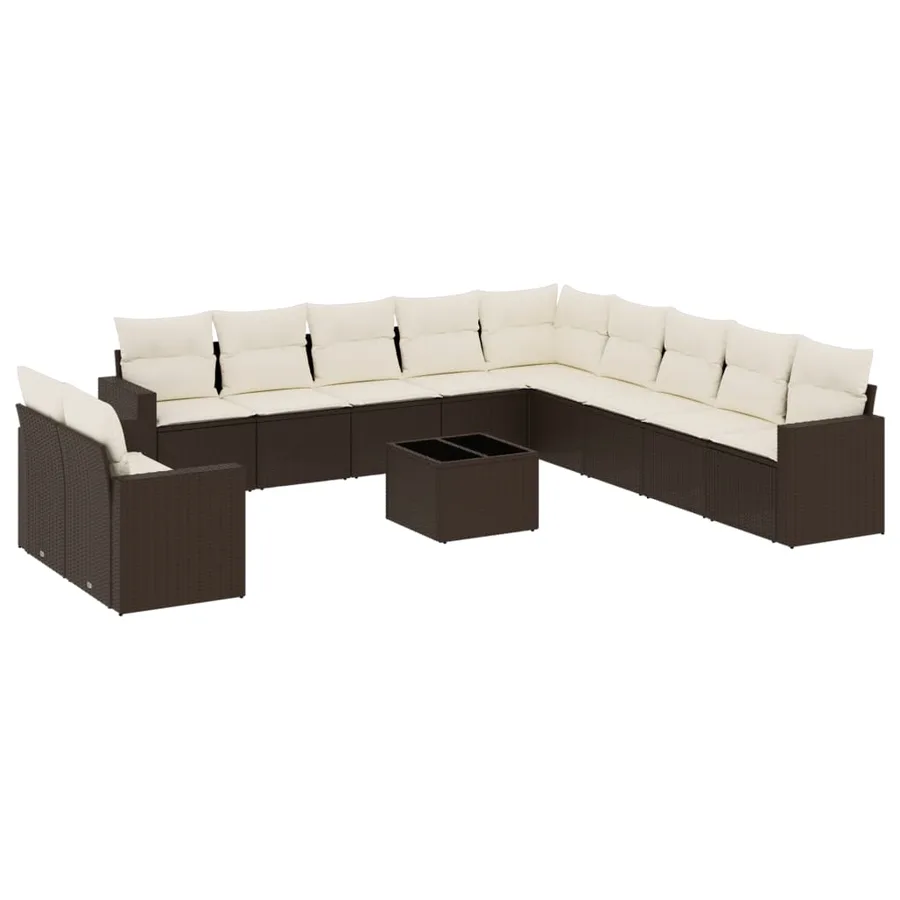 Salon de jardin avec coussins 12 pcs marron résine tressée - 2