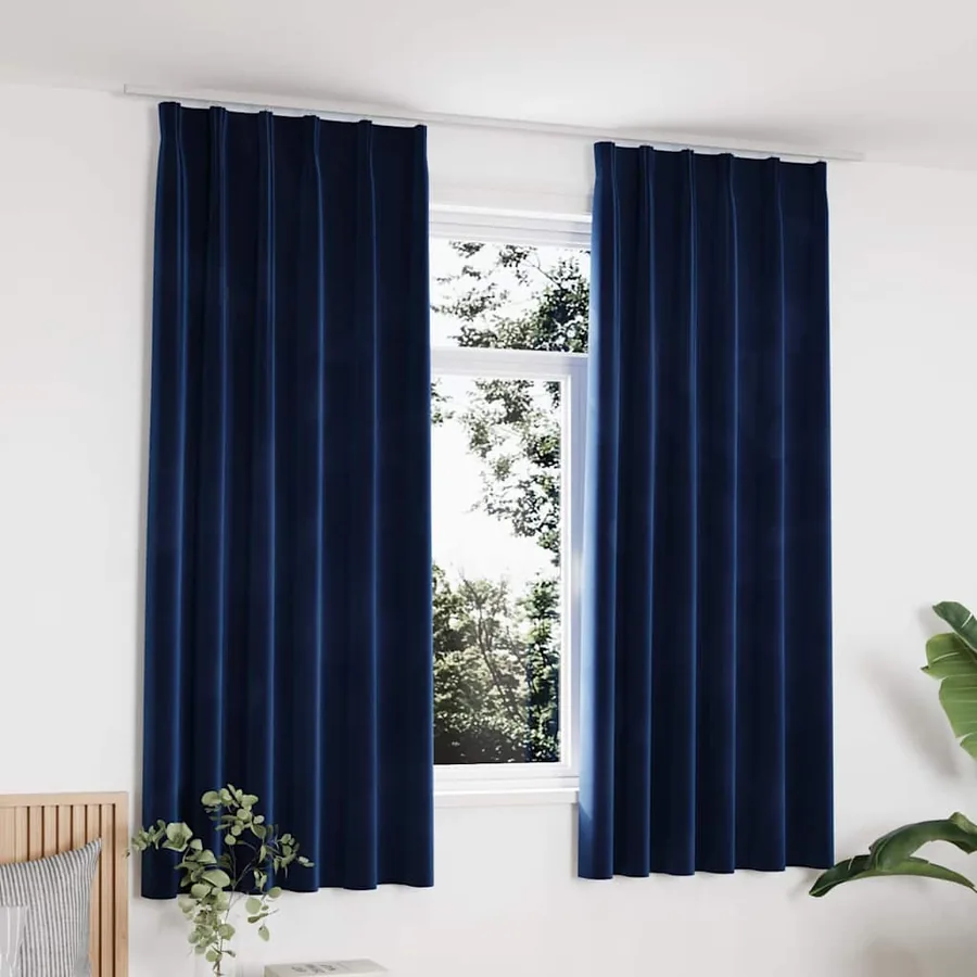 Rideaux occultants et crochet 2pcs Velours Bleu foncé 140x175cm