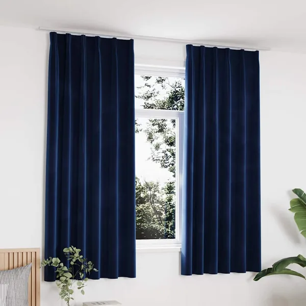 Rideaux occultants et crochet 2pcs Velours Bleu foncé 140x175cm
