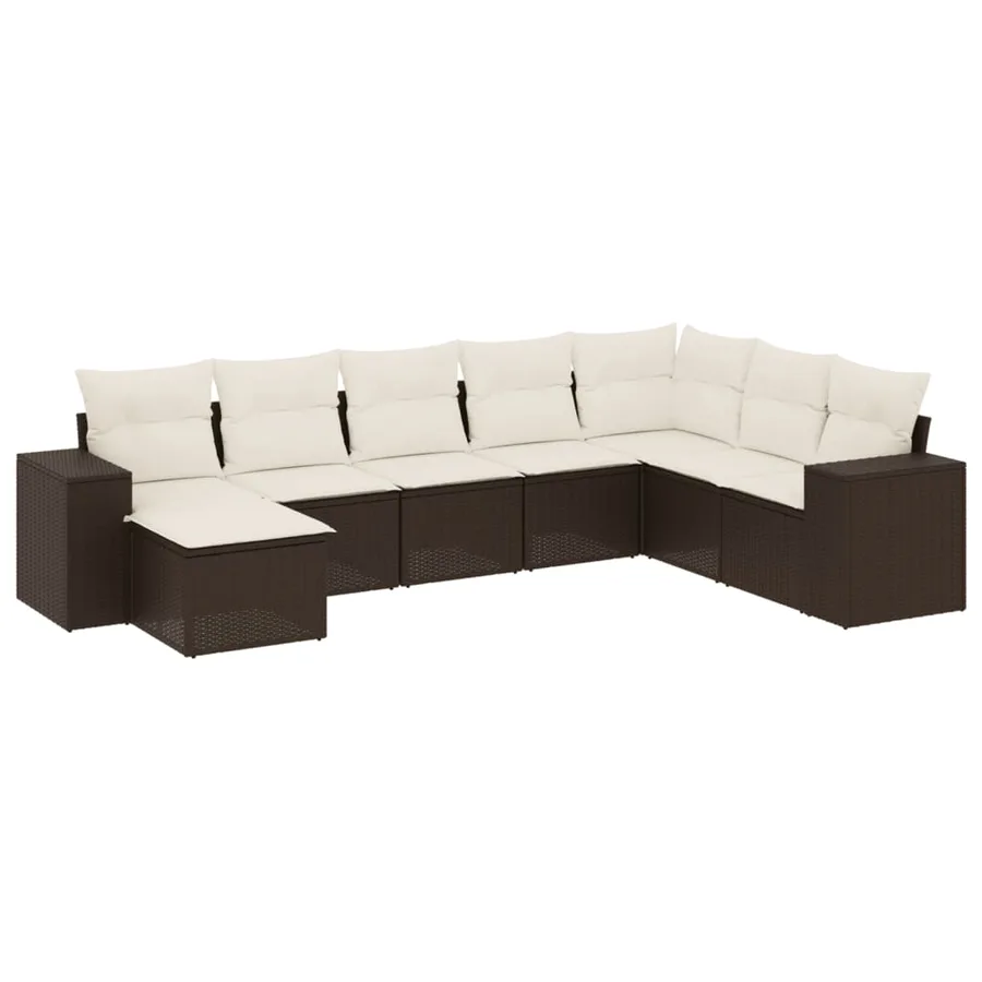 Salon de jardin 8 pcs avec coussins marron résine tressée - 2