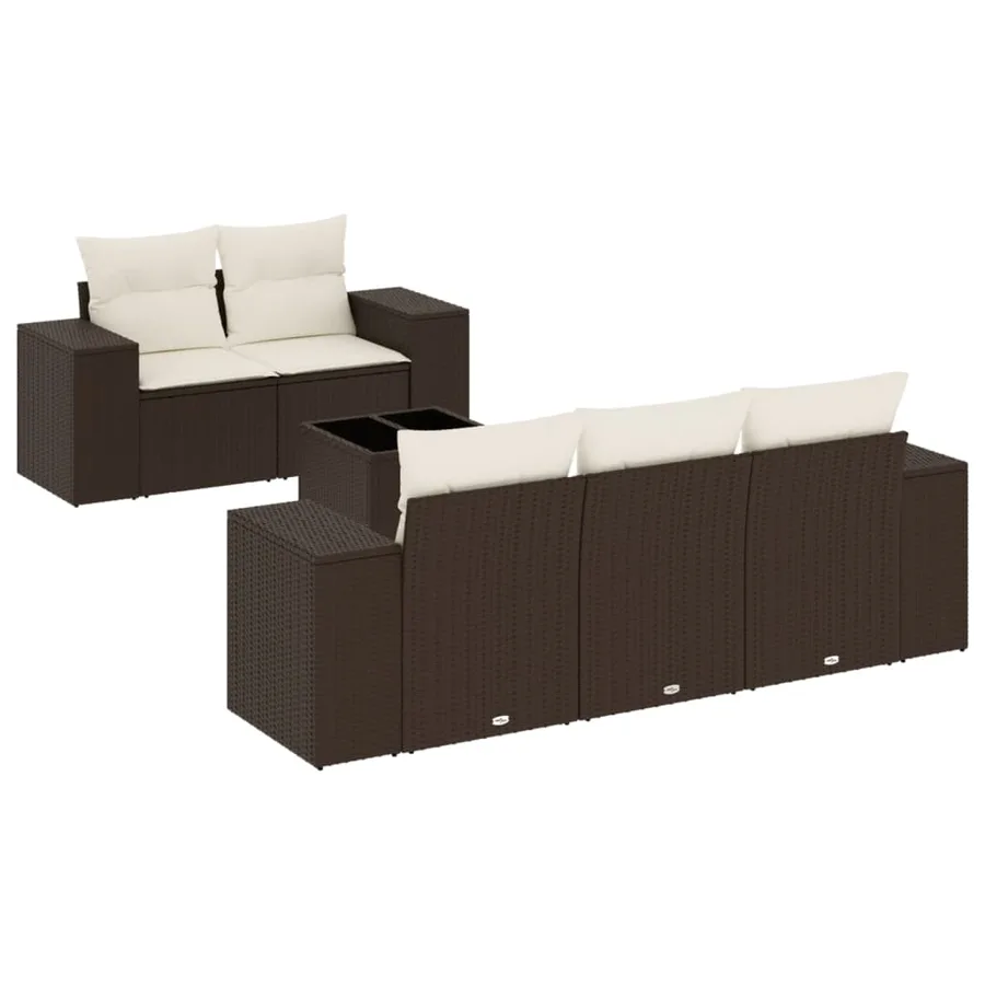 Salon de jardin avec coussins 6 pcs marron résine tressée - 2