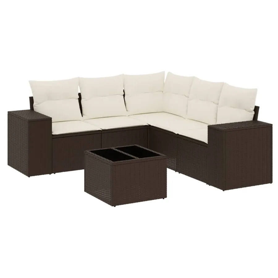 Salon de jardin avec coussins 6 pcs marron résine tressée - 2
