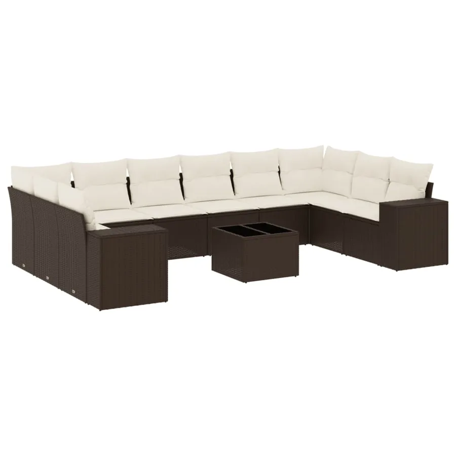 Salon de jardin et coussins 11 pcs marron résine tressée - 2