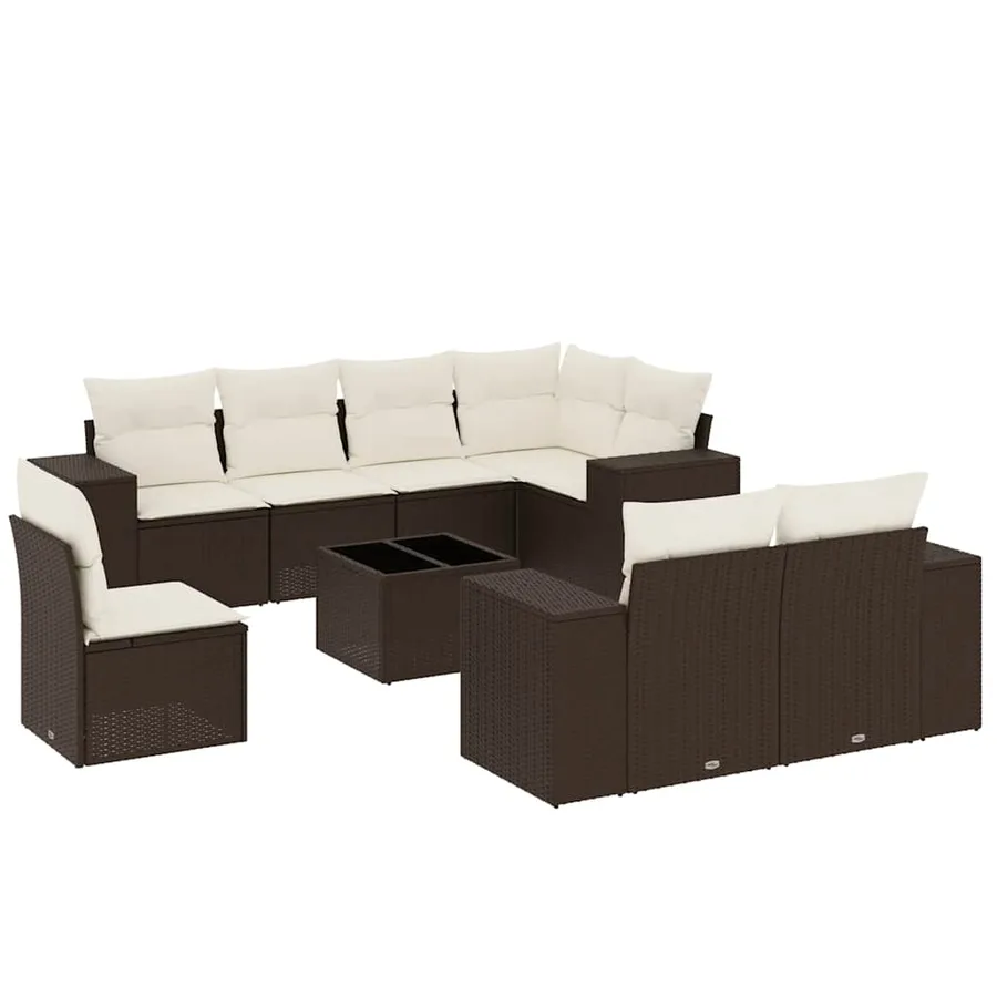Salon de jardin avec coussins 9 pcs marron résine tressée - 2