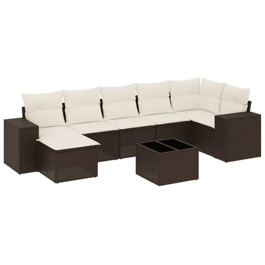 Salon de jardin 8 pcs avec coussins marron résine tressée - 2