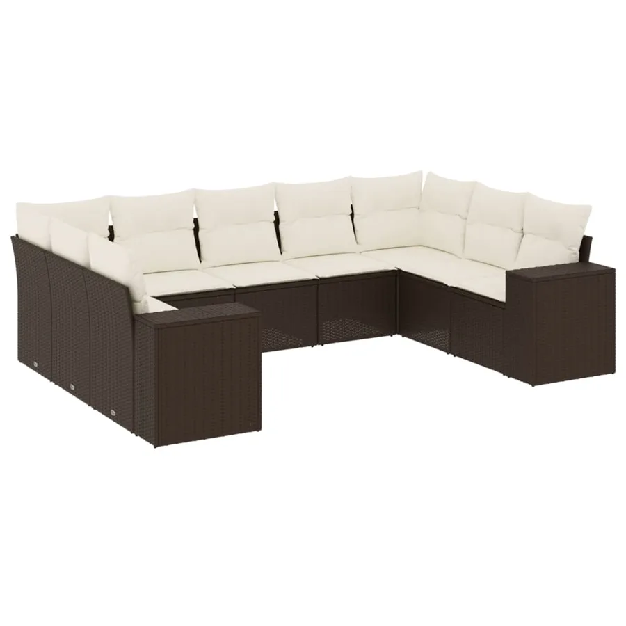 Salon de jardin avec coussins 9 pcs marron résine tressée - 2