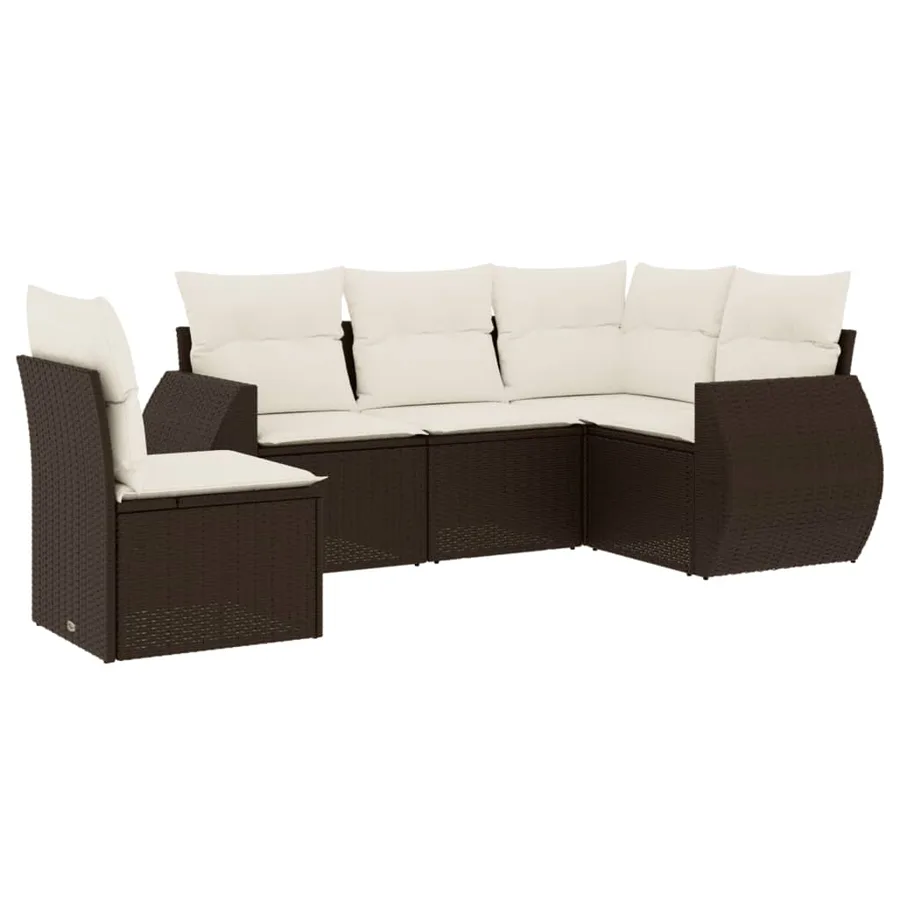 Salon de jardin avec coussins 5 pcs marron résine tressée - 2