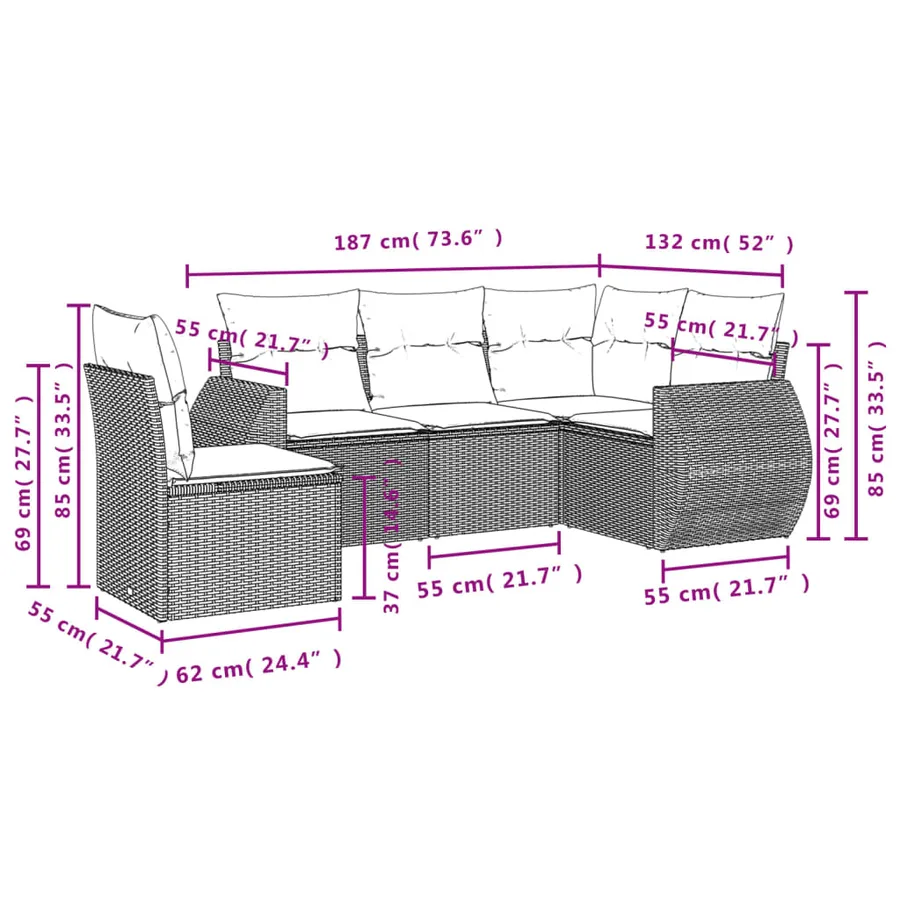 Salon de jardin avec coussins 5 pcs marron résine tressée - 3