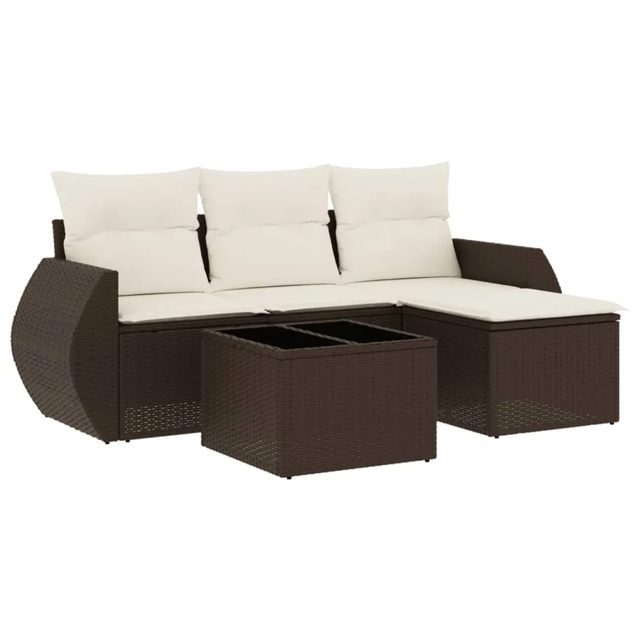 Salon de jardin avec coussins 5 pcs marron résine tressée - 2