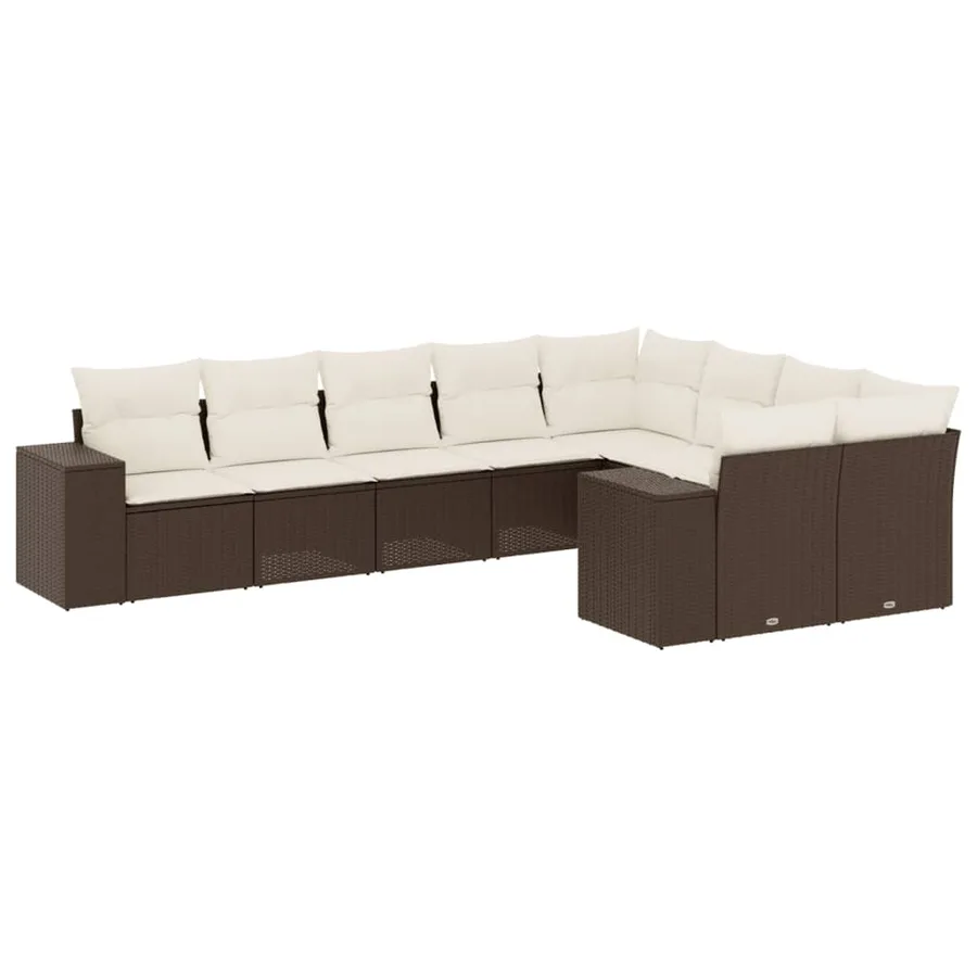 Salon de jardin avec coussins 9 pcs marron résine tressée - 2
