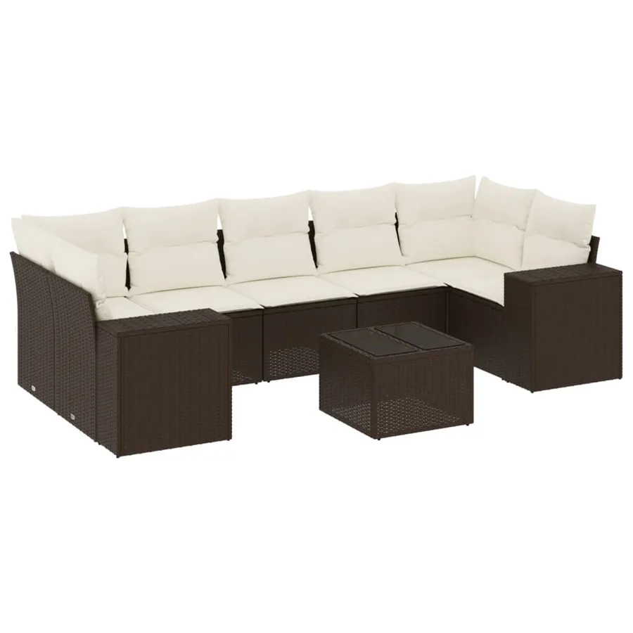Salon de jardin 8 pcs avec coussins marron résine tressée - 2