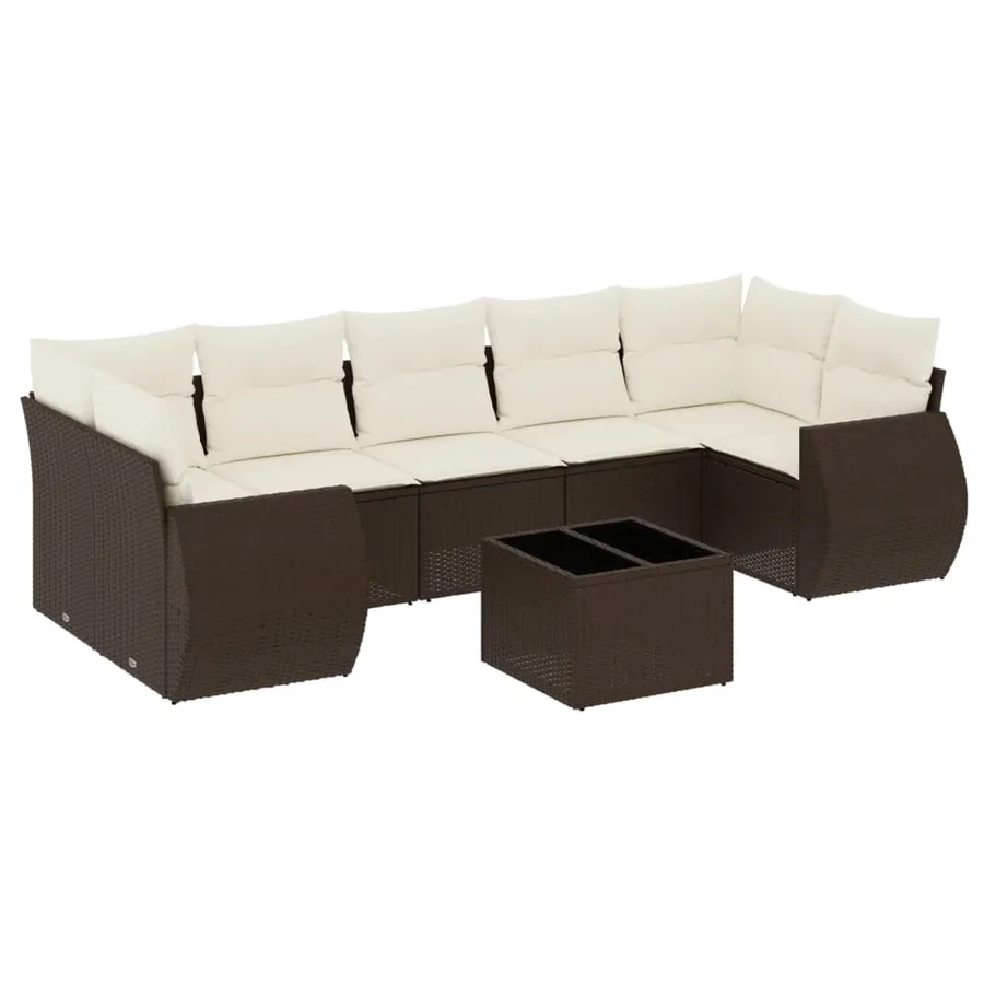 Salon de jardin 8 pcs avec coussins marron résine tressée - 2