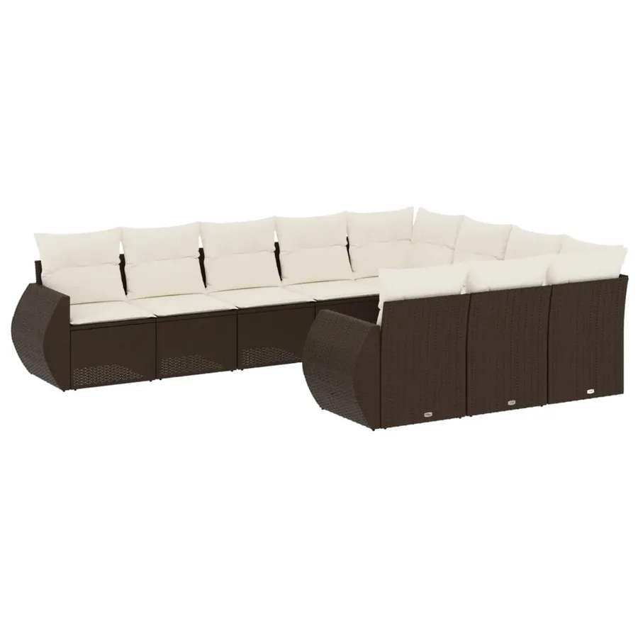 Salon de jardin 10 pcs avec coussins marron résine tressée - 2