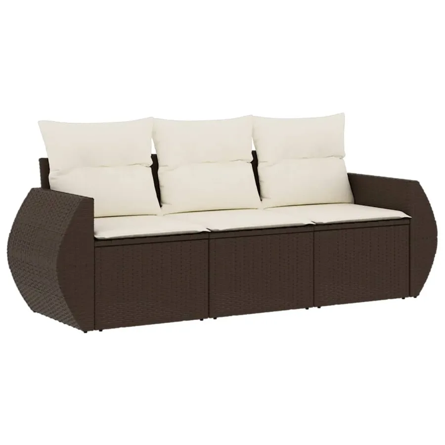 Salon de jardin avec coussins 3 pcs marron résine tressée - 2
