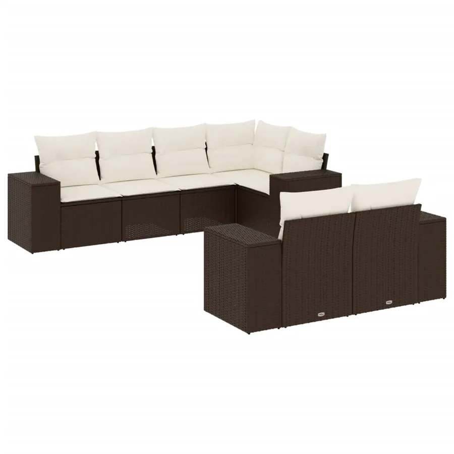 Salon de jardin avec coussins 7 pcs marron résine tressée - 2