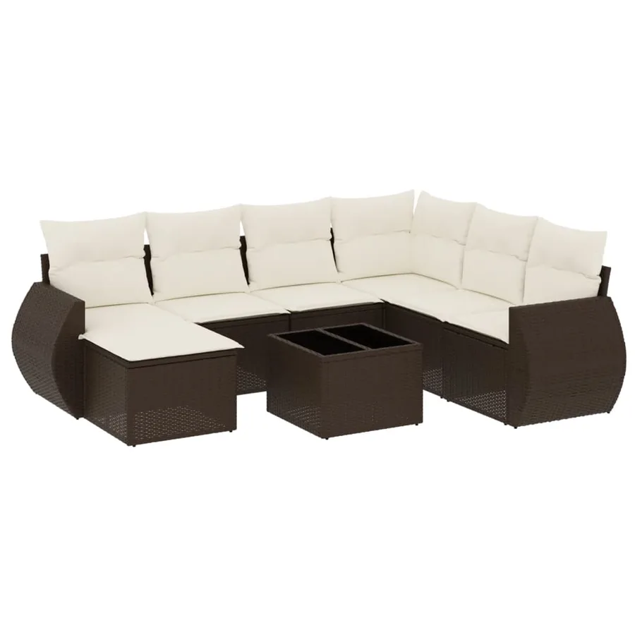 Salon de jardin 8 pcs avec coussins marron résine tressée - 2