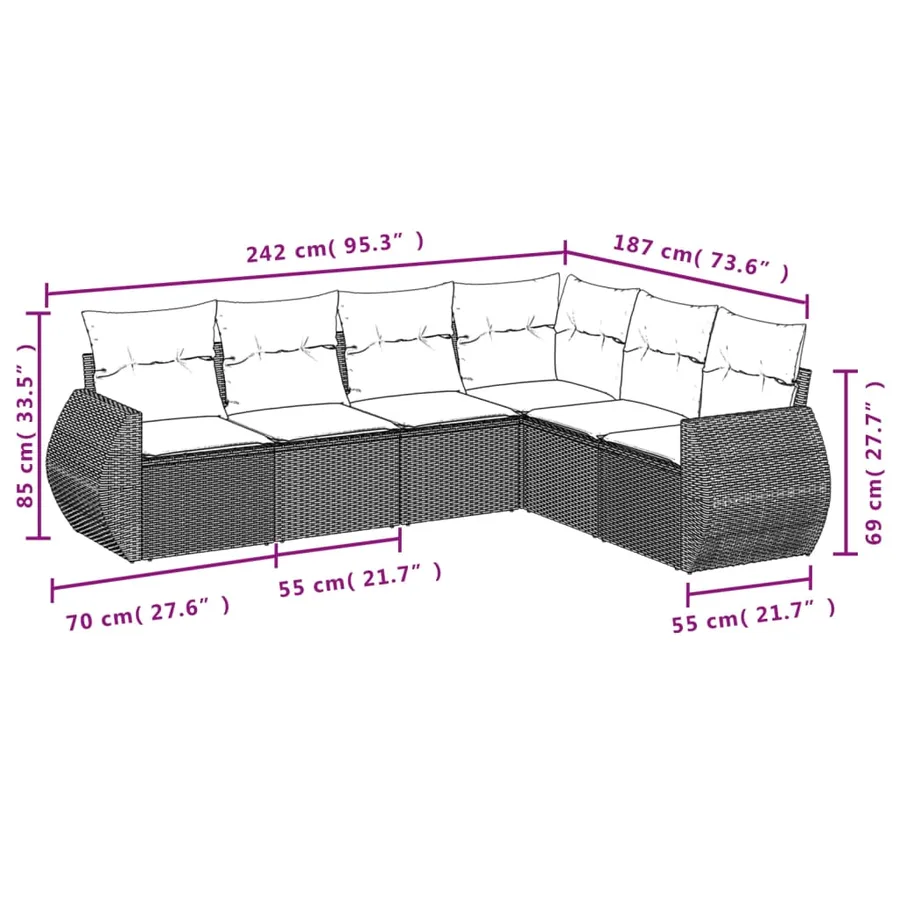 Salon de jardin avec coussins 6 pcs marron résine tressée - 3