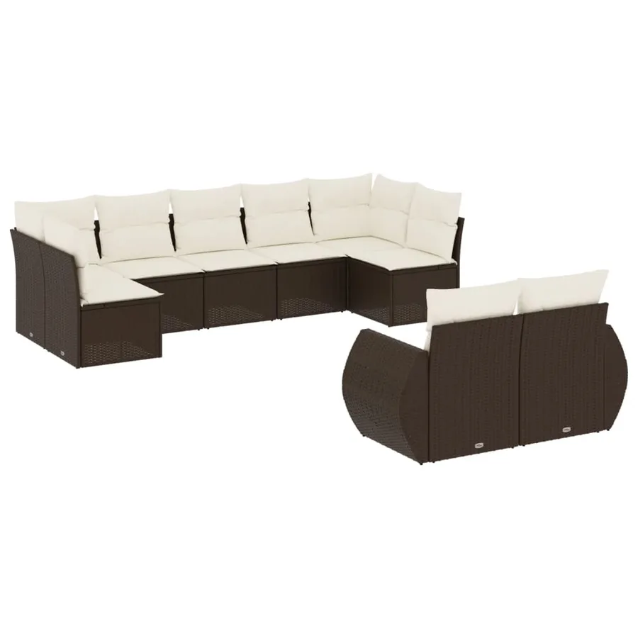 Salon de jardin avec coussins 9 pcs marron résine tressée - 2