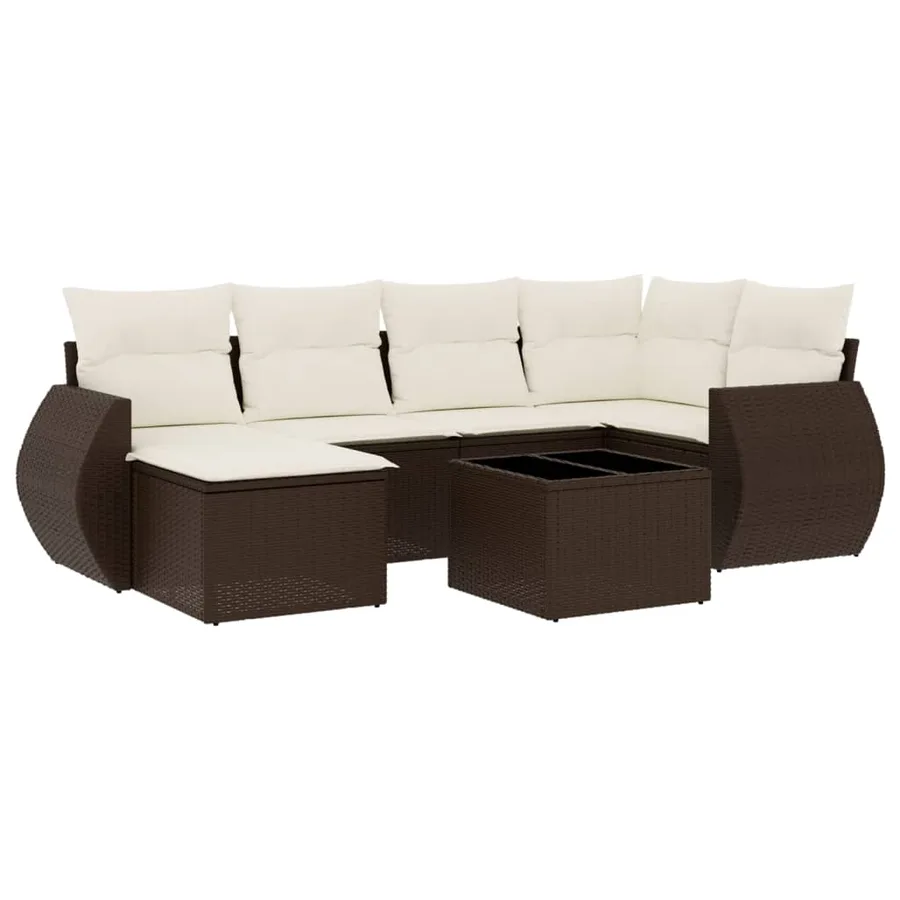 Salon de jardin avec coussins 7 pcs marron résine tressée - 2