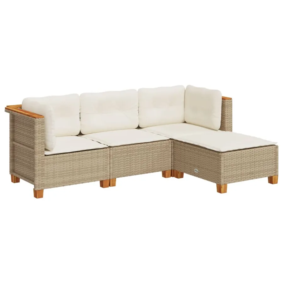 Salon de jardin avec coussins 4 pcs beige résine tressée - 2