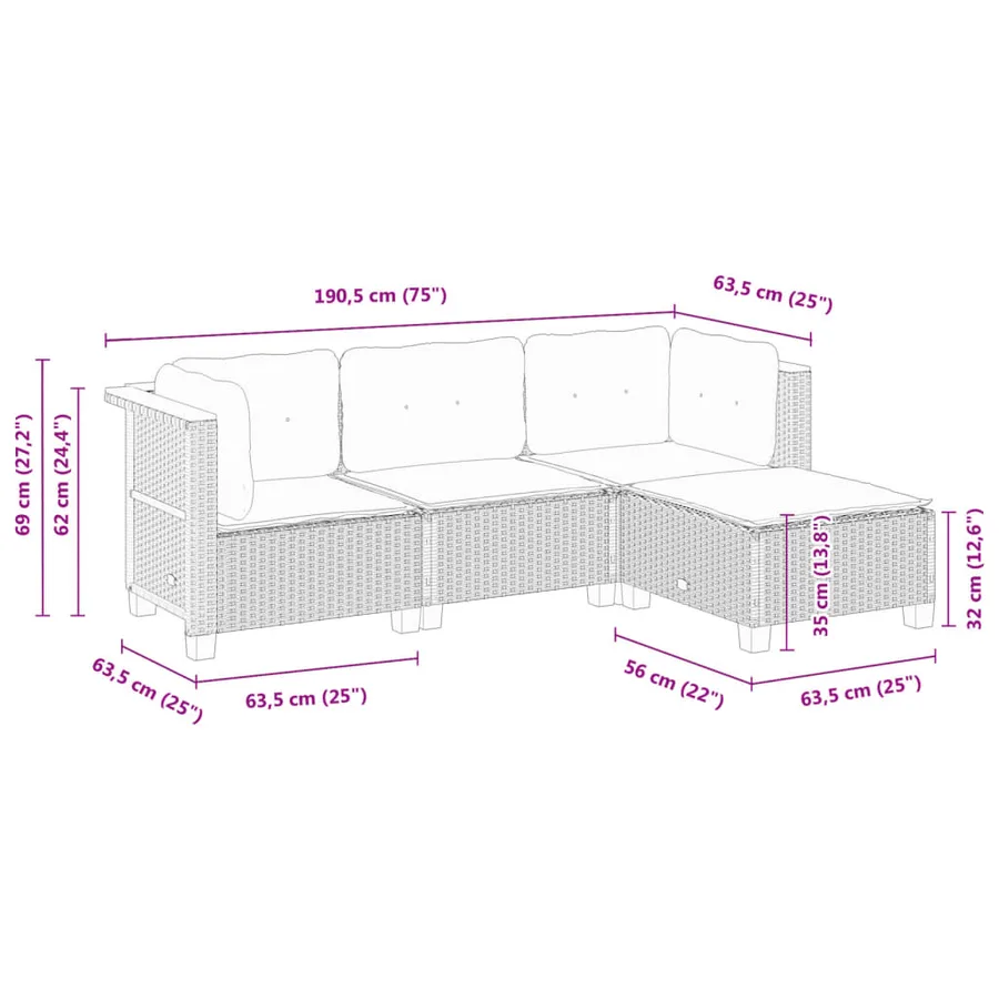 Salon de jardin avec coussins 4 pcs beige résine tressée - 8