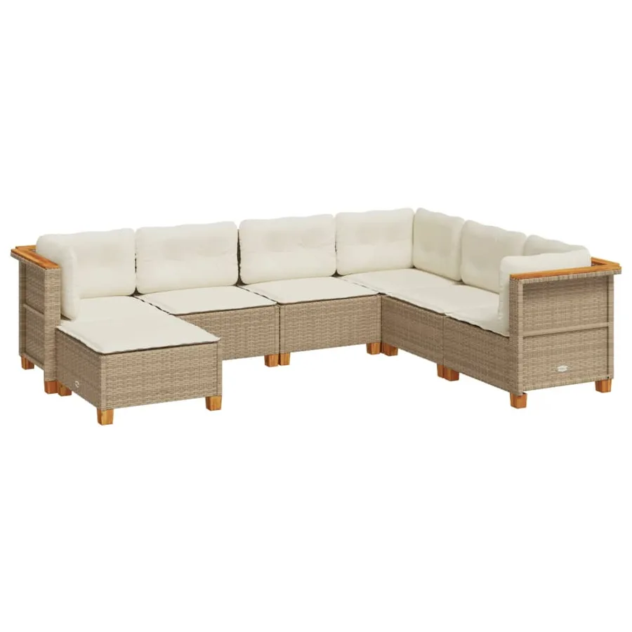 Salon de jardin avec coussins 7 pcs beige résine tressée - 2