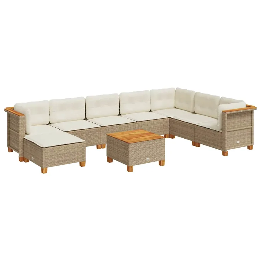 Salon de jardin avec coussins 9 pcs beige résine tressée - 2
