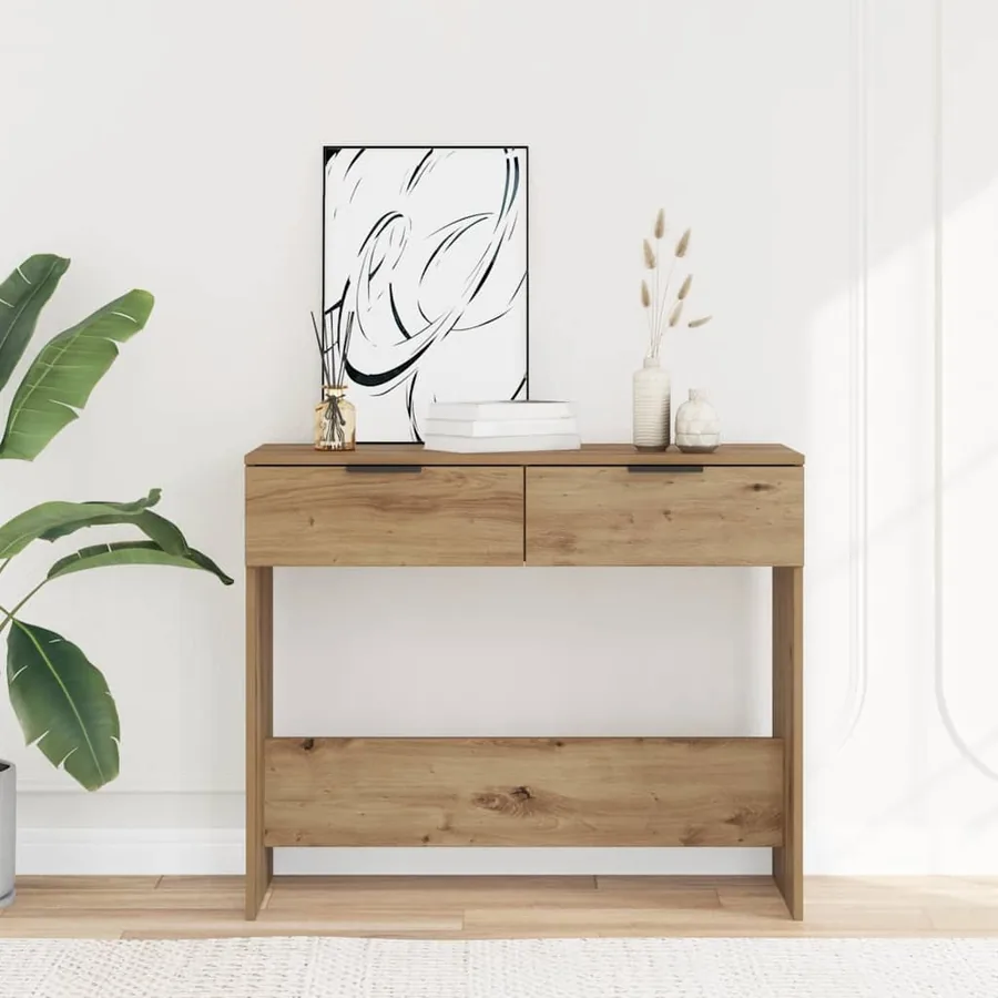 Table console chêne artisanal 90x36x75 cm bois d'ingénierie