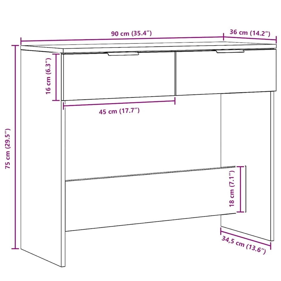 Table console chêne artisanal 90x36x75 cm bois d'ingénierie - 10